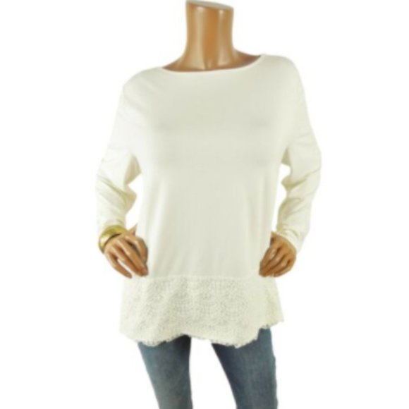 Talbots Tops - TALBOTS Top 2X NWT $79 Ivory Blouse Stretch Shirt Lace Hem Long Sleeves Casual